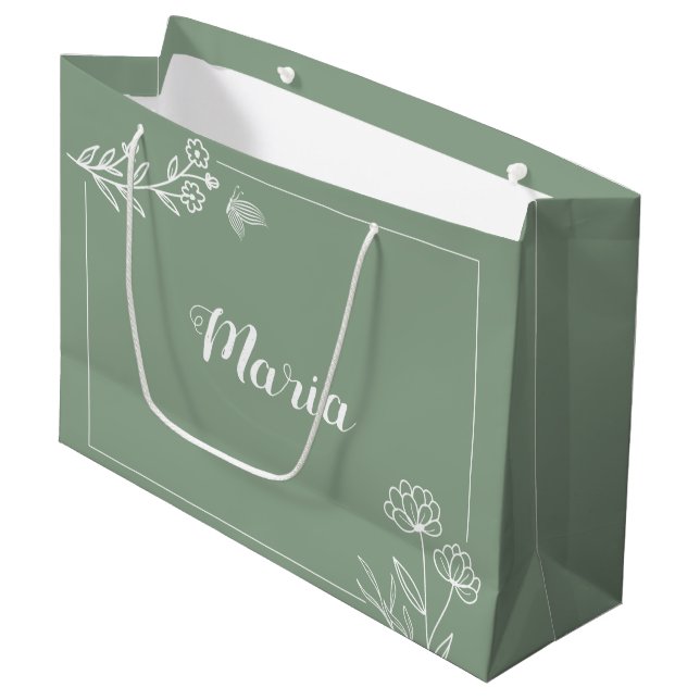 Romantisk elegant sagegrön blomsterbröllop (Framsidan Vinklad)