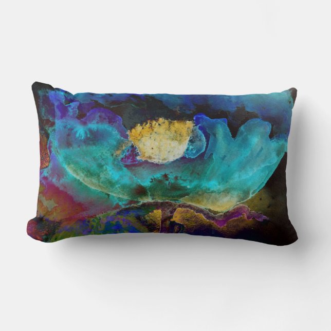 Romantisk elegant teal blomster vattenfärg målning lumbarkudde (Framsida)