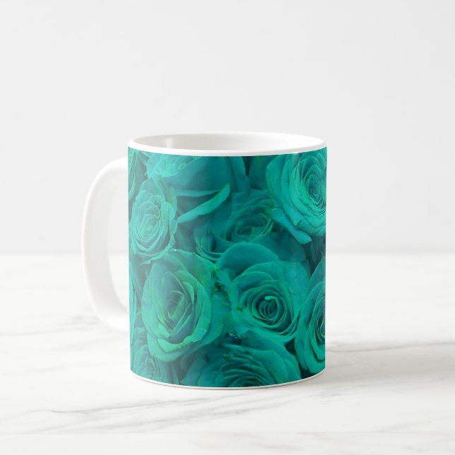 Romantisk elegant teal - grönt ro kaffemugg (Framsida vänster)