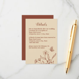 Romantisk elegant terracotta blommigt bröllop tilläggskort