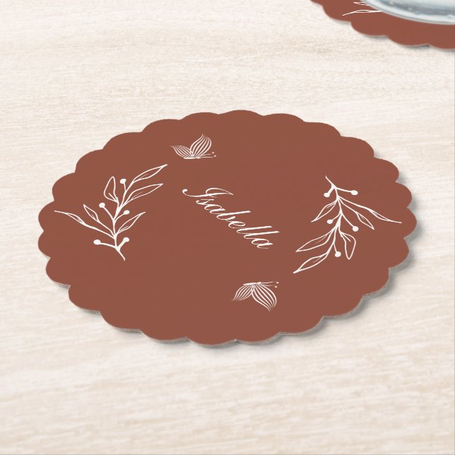 Romantisk elegant terracotta blommigt bröllop underlägg papper (Vinklad)