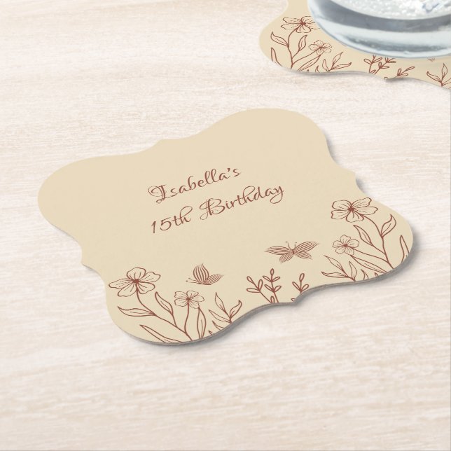 Romantisk elegant terracotta blommigt bröllop underlägg papper (Vinklad)