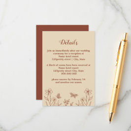 Romantisk elegant terrakotta blommande bröllop tilläggskort
