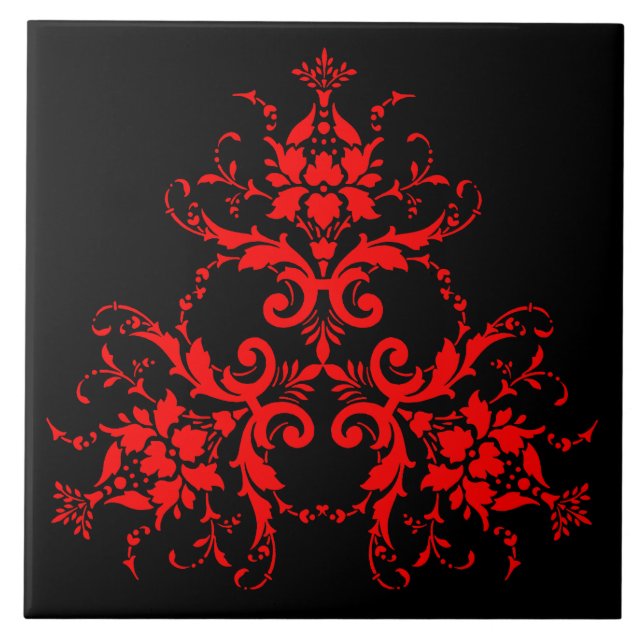 Romantisk, Elegant Vintage Damask Red Kakelplatta (Framsidan)