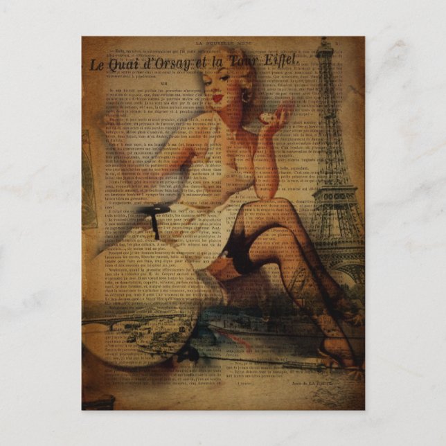romantisk elegant vintage girly paris mode vykort (Framsida)