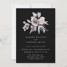 Romantisk Elegant Watercolor Black Blommigt Bröllo