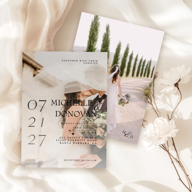 Romantisk Elegant White Overlay Photo Bröllop Inbjudningar (Skapare uppladdad)