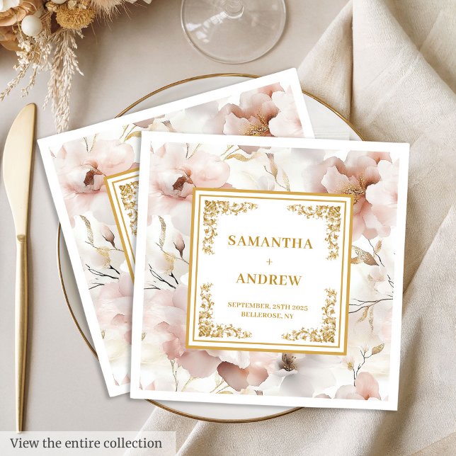 Romantisk  elfenbensboho blommigt pappra blöjor pappersservett (Romantic blush ivory boho floral paper napkins)