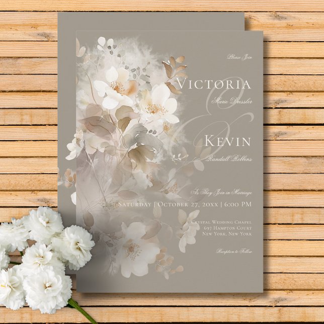 Romantisk eteral Neutralt Beige Blommigt Bröllop Inbjudningar (Romantic Ethereal Neutral Beige Floral Wedding Invitation)