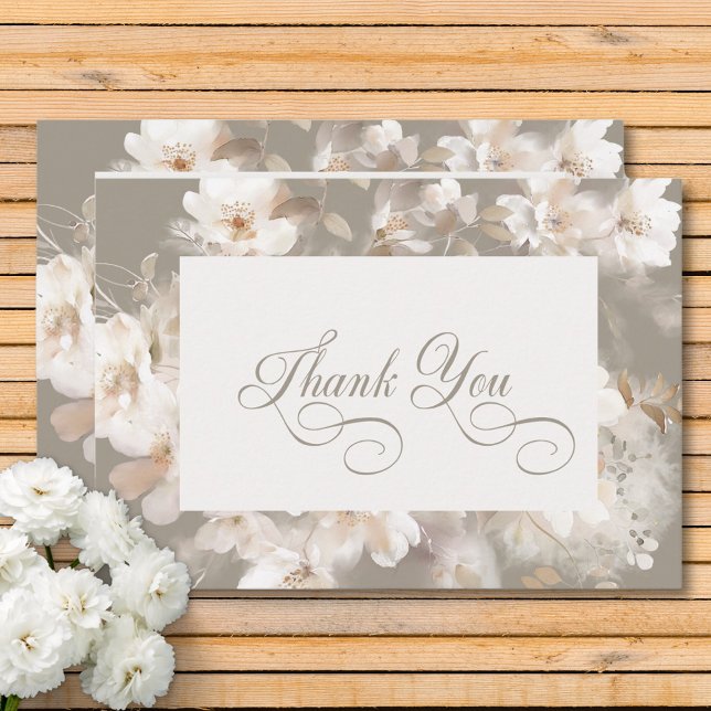 Romantisk eteral Neutralt Beige Blommigt Bröllop Tack Kort (Romantic Ethereal Neutral Beige Floral Wedding Thank You Card)