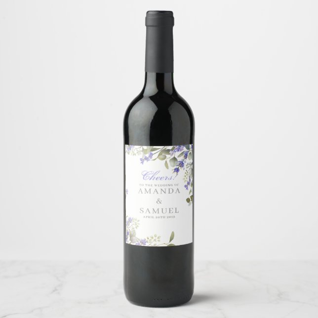 Romantisk Eukalyptus & Lavendel Bröllop  Vinflaska Etikett (Framsida)