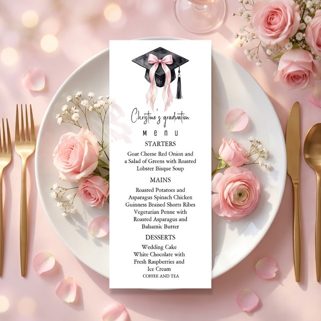 Romantisk examensmeny för henne meny (Romantic Graduation Menu For Her #menu #dinner #pinkbow #graduationmenu #graduationmenuforher #chick)