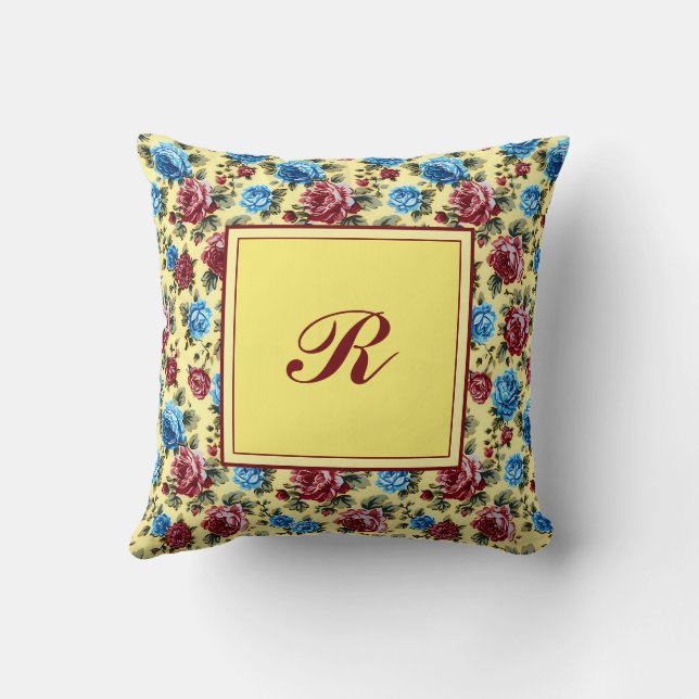 Romantisk färgrik vintage blommönster kudde (Baksida)