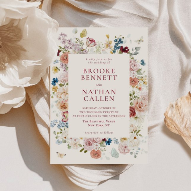Romantisk fjäril Blommigt Ram Bröllop Inbjudningar (Skapare uppladdad)