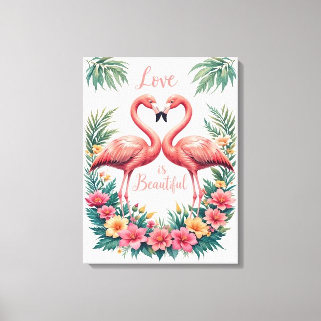 Romantisk Flamingo Kärlek Heart Illustration Canvastryck (Framsida)