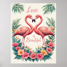 Romantisk Flamingo Kärlek Heart Illustration Poster