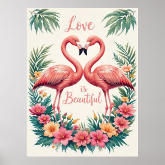 Romantisk Flamingo Kärlek Heart Illustration Poster