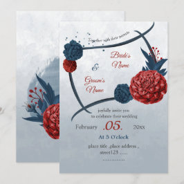 romantisk flotta och burgundblommor bröllop inbjudningar