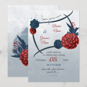 romantisk flotta och burgundblommor bröllop inbjudningar