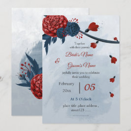 romantisk flotta och burgundblommor bröllop inbjudningar