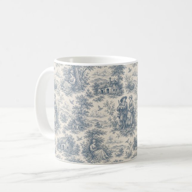 Romantisk fransk landsbygd Toile i dammig blå Kaffemugg (Framsida vänster)