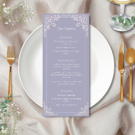 Romantisk Fransk Lilac Elegant bröllop Menu Meny