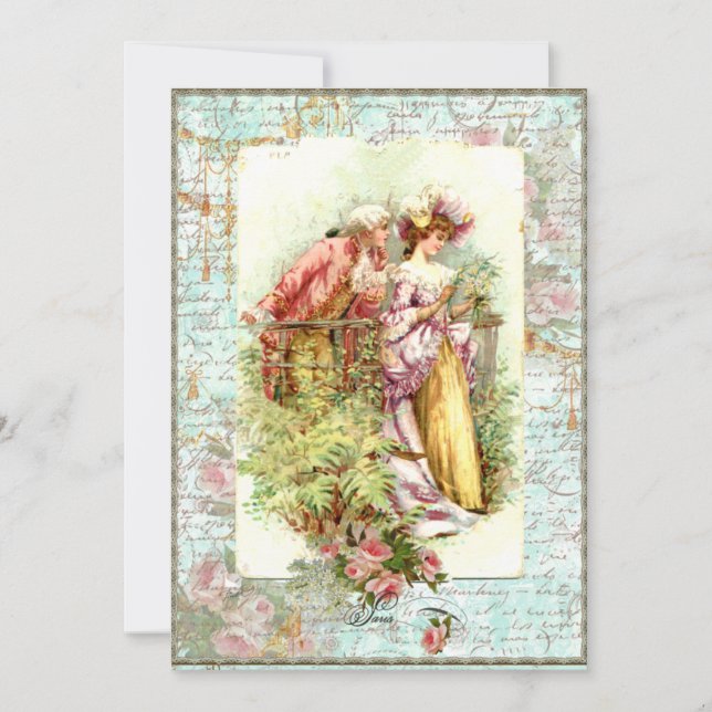 Romantisk Fransk par Möhippa Inbjudan (Framsida)