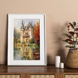Romantisk Fransk Poster Castle Watercolor