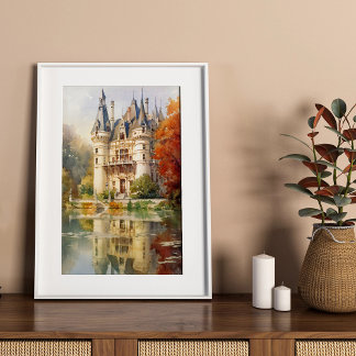 Romantisk Fransk Poster Castle Watercolor