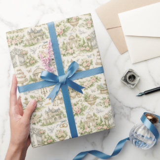Romantisk fransk trädgård bröllop akvarellmönster presentpapper