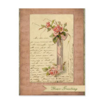 Romantisk fransk vintagerosa rosvykort