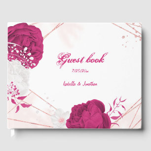 romantisk fuchsia vita blommor botaniska bröllop gästböcker
