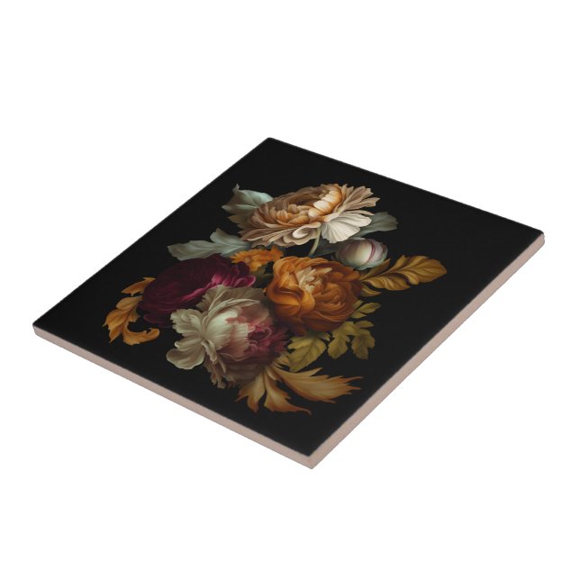 Romantisk "gammal värld" Blommigt 4 Kakelplatta (Sidan)