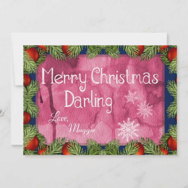 Romantisk God jul Darling Watercolor Julkort (Framsida)