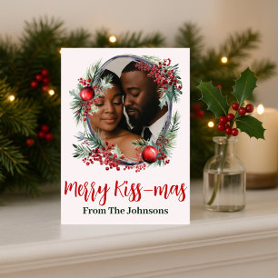 Romantisk "God Jul Kiss" Foto Julhälsning Julkort