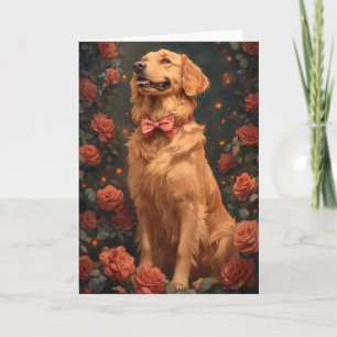Romantisk Golden Retriever Alla hjärtans dag Rosor Kort