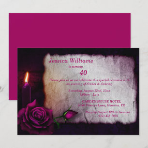 Romantisk Gothic Ro & Candle Birthday Inbjudningar