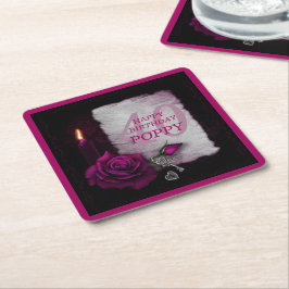 Romantisk Gothic Ro & Candle Birthday Underlägg Papper Kvadrat
