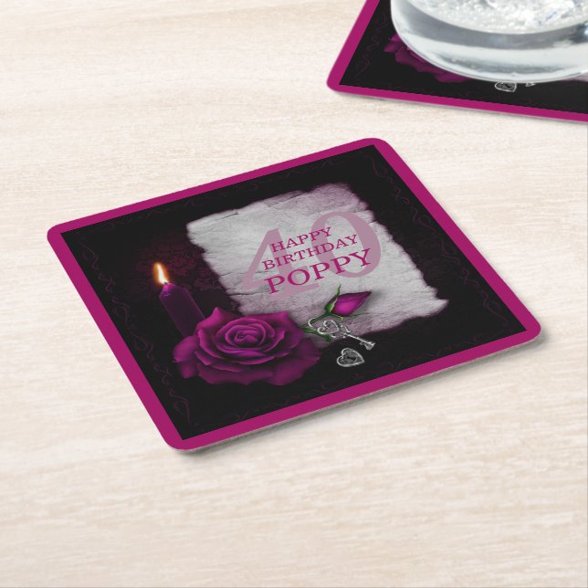 Romantisk Gothic Ro & Candle Birthday Underlägg Papper Kvadrat (Vinklad)