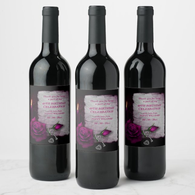 Romantisk Gothic Ro & Candle Birthday Vinflaska Etikett (Flaskor)