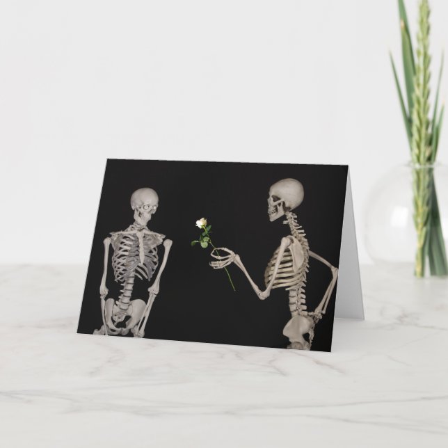 Romantisk Gothic Skeleton lite Valentines day Helgkort (Framsida)