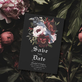 Romantisk gotin Watercolor Raven Spara datumet Inbjudningar