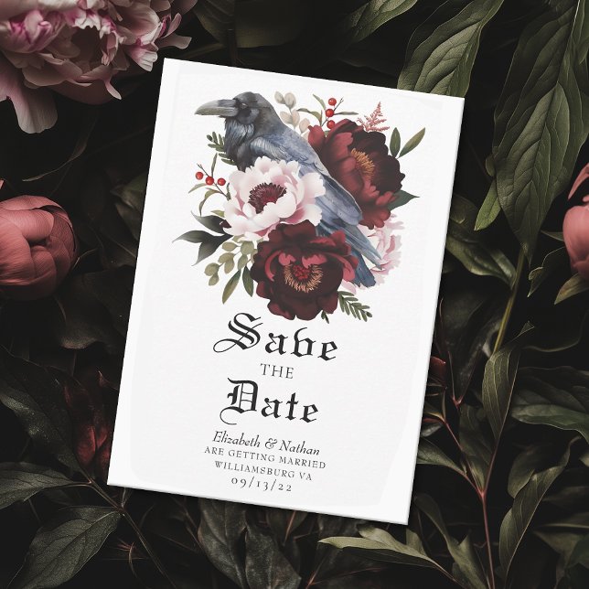 Romantisk gotin Watercolor Raven Spara datumet Inbjudningar (Skapare uppladdad)
