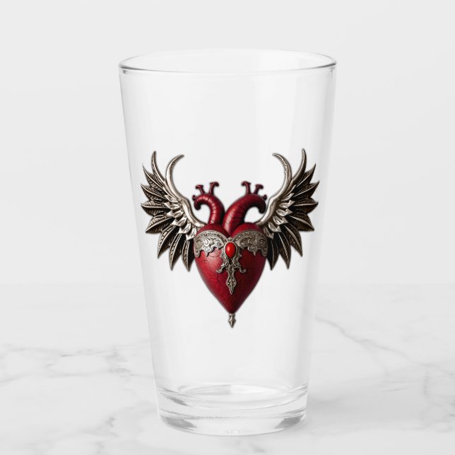 Romantisk gotisk ikon: hjärta, ro, skalle. glaskopp (Framsida)