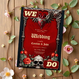 Romantisk gotisk ikon: hjärta, ro, skalle. inbjudningar