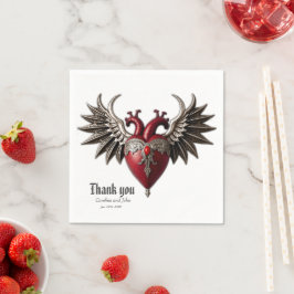 Romantisk gotisk ikon: hjärta, ro, skalle. pappersservett