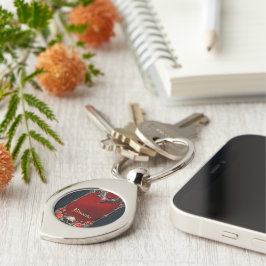 Romantisk gotisk ikon: hjärta, ro, skalle. swirl silverfärgad nyckelring