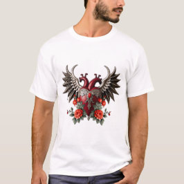 Romantisk gotisk ikon: hjärta, ro, skalle. t shirt