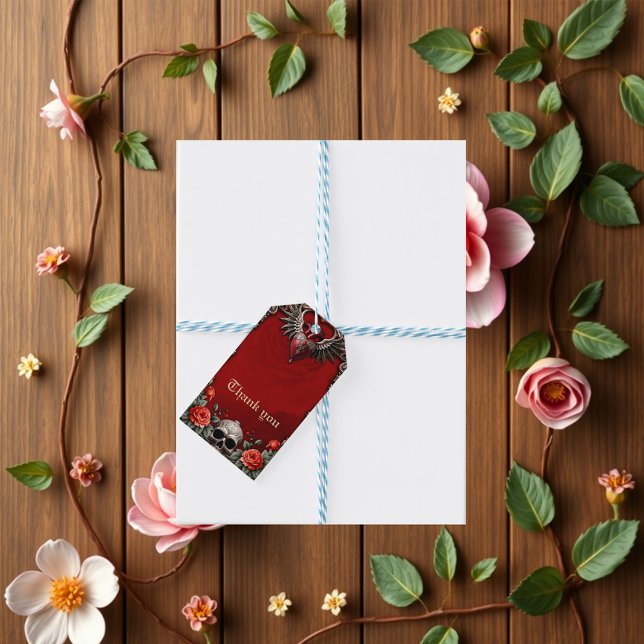 Romantisk gotisk ikon: hjärta, ros, dödskalle. presentetikett (Skapare uppladdad)