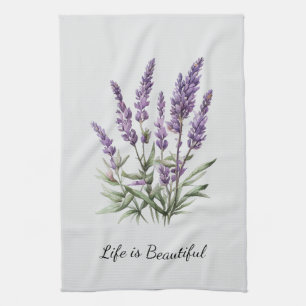 Romantisk grå lila lavendelblommig bröllopsdusch kökshandduk